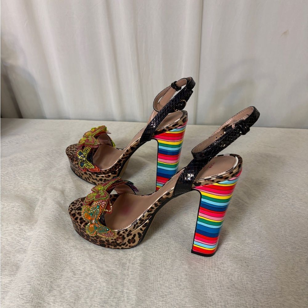 NIB Betsy Johnson Leopard Print Platform Heels with Rainbow Block - Size 9 - Picture 2 of 13